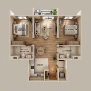 The Vividz Type B 2 bedroom 2 bathroom floor plan 689 sq ft