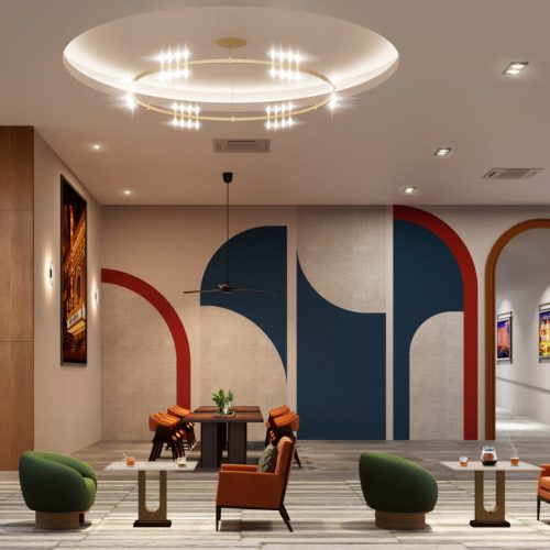 The Vividz Bukit Jalil lobby lounge with modern seating and artistic interior design