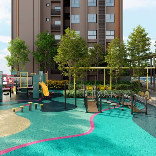 Children playground at The Vividz with colourful outdoor play equipment