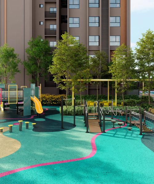 Children playground at The Vividz with colourful outdoor play equipment